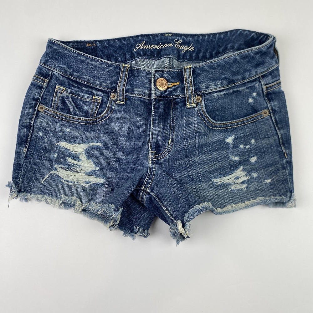 American Eagle Outfitters Shorts Womens 2 (27x3) Blue Distressed Cutoff Frayed